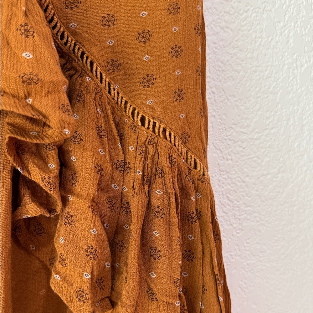 Shyanne Prairie Ruffle High Low Maxi Skirt Western Boho Button Front Brown Small - Picture 4 of 6